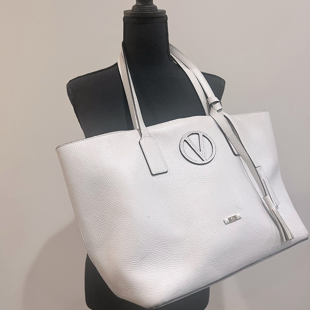 Valentino white leather tote handbag